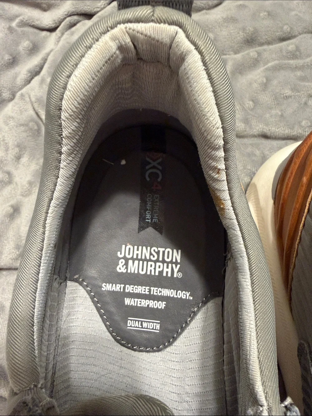 Johnston & Murphy XC4 Gray Sneakers with Brown Heel Accent